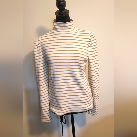 J.crew white & gold Turtle neck top Long Sleeve size large - Picture 2 of 9